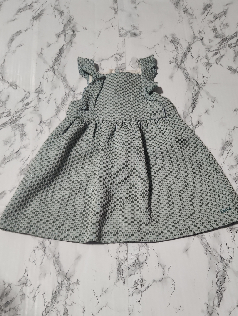 Chloe Girls' Blue-Green Patterned Ruffle Strap Dress